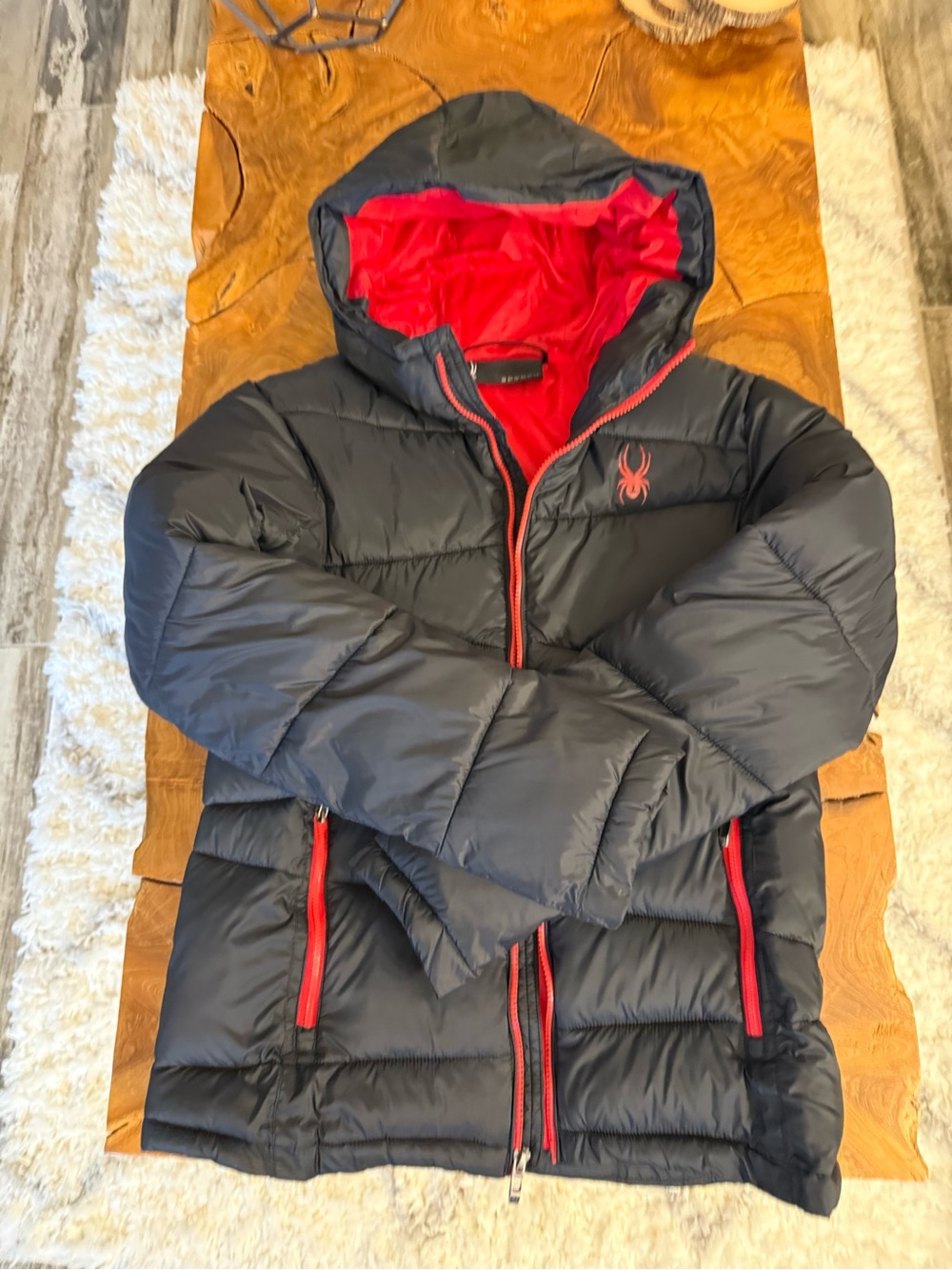 Spyder Black Nexus Puffer Jacket Small with Red Lining and Accents